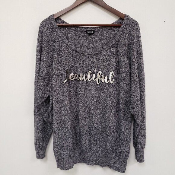 Torrid Womens Sequin Beautiful Sweater‎ Size 3X Gray Heathered Scoop Neck Lounge - Picture 1 of 9